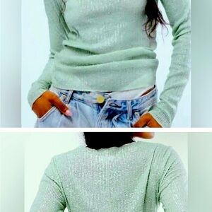 Free People seafoam green sequin top.  NWOT.  Gorgeous color and stretchy!